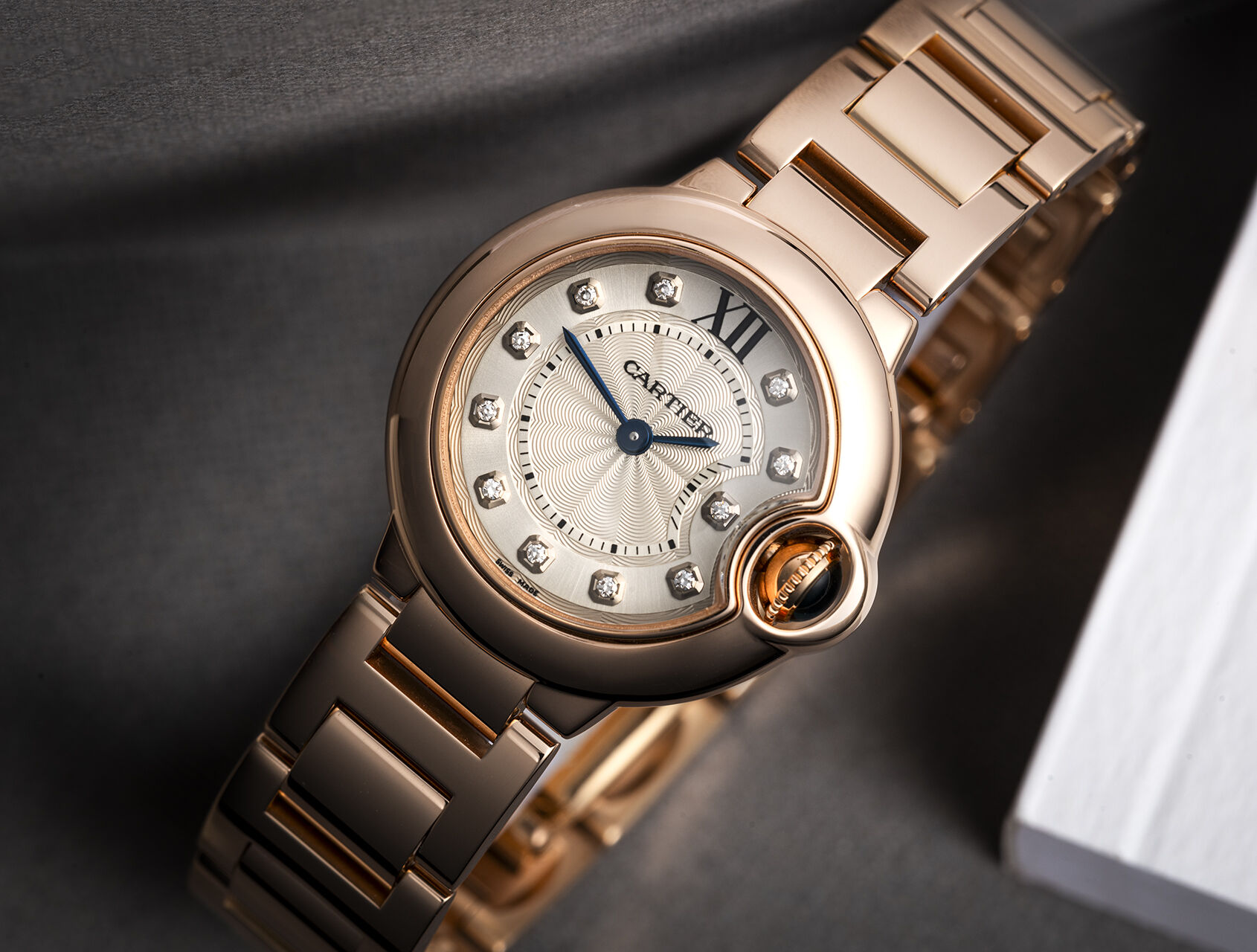 ref 3007 | 28mm Rose Gold Diamond Dial | Cartier Ballon Bleu