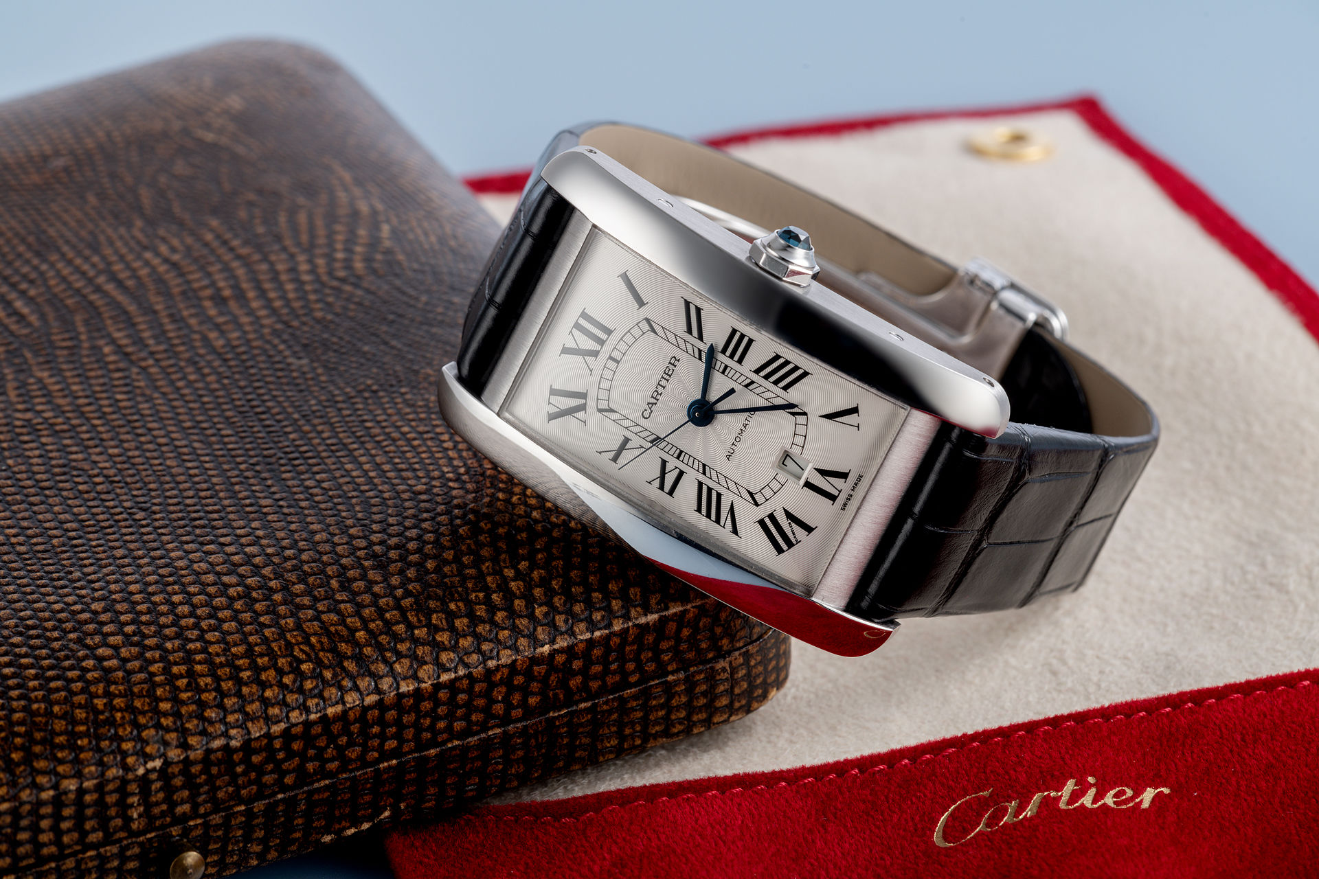 gents 18ct white gold cartier tank americaine xl